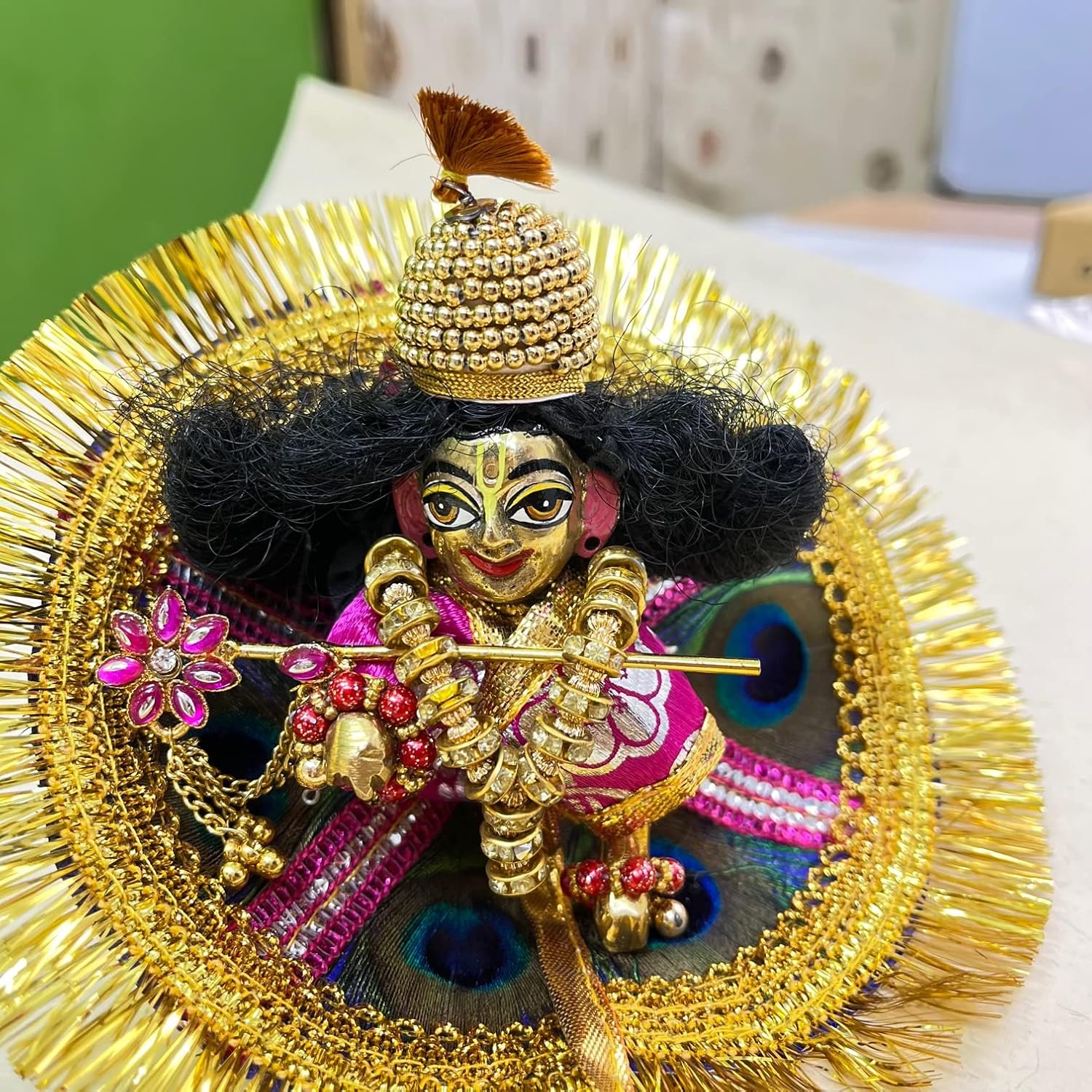 Laddu Gopal Idol With A Dress & A Jewellery Set, Laddoo Bal Gopal, Gold, Brass, Kanha Ji Deities | Antique Style, Bal Krishna Statue, Thakur Ji Murti