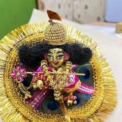 Laddu Gopal Idol With A Dress & A Jewellery Set, Laddoo Bal Gopal, Gold, Brass, Kanha Ji Deities | Antique Style, Bal Krishna Statue, Thakur Ji Murti