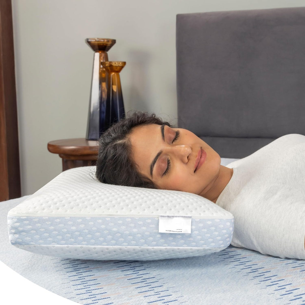 Premium Memory Foam Pillow For Sleeping, Breeze Slim Pillow With Perforated, White | Bed Pillow, Neck Support, Comfortable, Breathable, Soft Pillow, Washable Cover - Pack Of 1