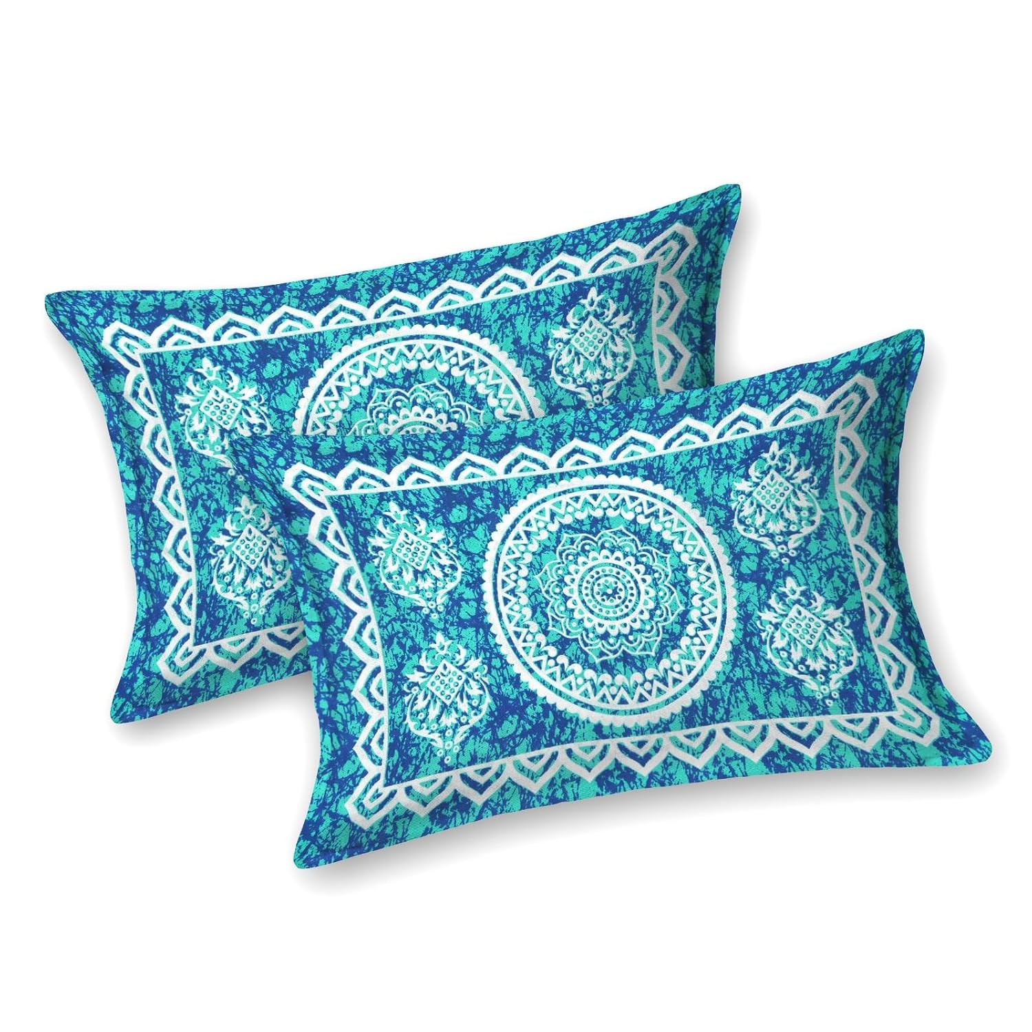 Pure 100% Cotton Double Bed Sheet With 2 Pillow Covers - 90 X 100 Inches, Blue & White | Beautifully Handcrafted Traditional Bedsheets - Skin Friendly Fabric