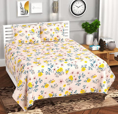 King Size Double Bedsheets With 2 King Size Pillow Covers - 108 X 108 Inches, Beige & Yellow | Luxury Soft Bedsheets, Breathable - Perfectly For Gifting Wedding Anniversary