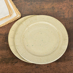 Ribbed Ceramic Dinner Serving Plates With 2 Table Napkins Set Of 2 - Ivory, Diameter: 10 Inches | Full Plates - Ceramic Platter - Dazzling Riviera