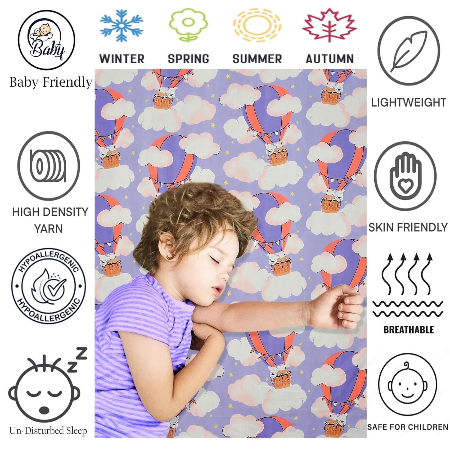 Wrinkle Free Soft Kids Double Bedsheets For King Size With 2 Pillow Cover | 90 X 95 Inches, Lavender | Cartoon Printed Design | Child Bedroom Decor
