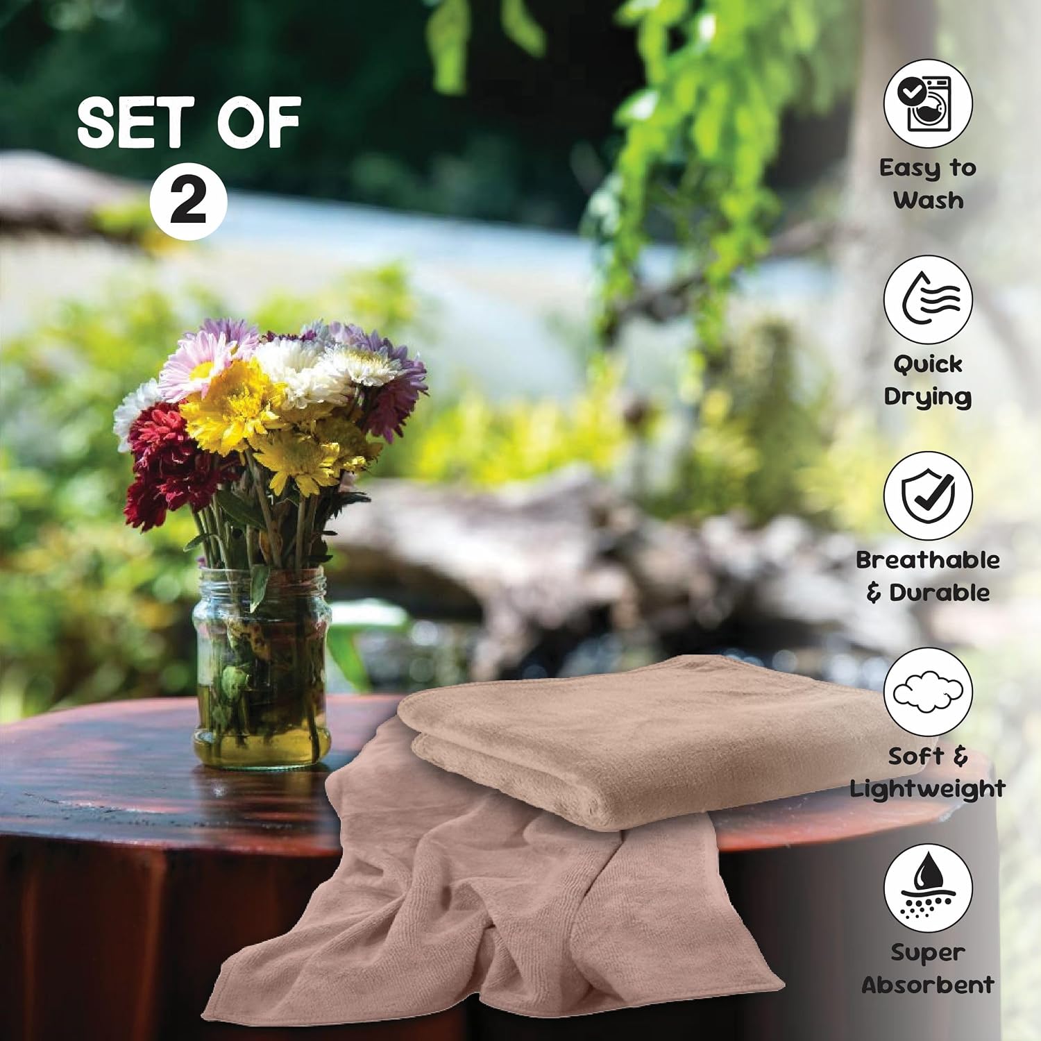 Housse Microfiber Hand Towel 400 Gsm | Premium Quality Towels Ultra Absorbent & Anti-Bacterial For Gym (Peachy Pearl & Dusky Orchid) - Pack Of 2