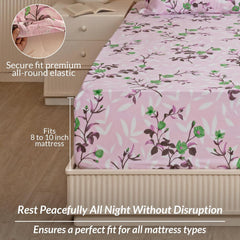 All Around Elastic Fitted Bedsheet For Queen Size With 2 Pillow Covers - 72 X 72 Inches, Lavender & Pink | Soft & Breathable, For Bedroom & Gifting