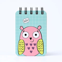 Spiral Pocket Notebook Cute Mini Notepad, Handy Notebook For School, Office (Owl Design) 1Pc