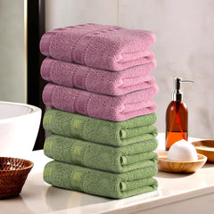 Heart Home Cotton Hand & Face Towels 1200 Gsm | For Men & Women Easily Washable Workout Gym Towel - Green & Pink (Pack Of 6)