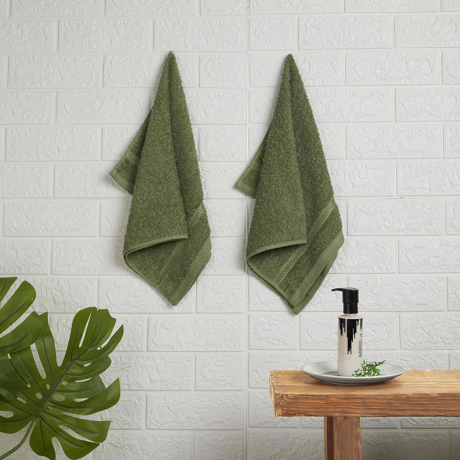 Welspun 100% Cotton Easy Care Hand Towel 400 Gsm | Quick Dry Ultra Soft Hand Towel For Men & Women (Green) - Ste Of 2