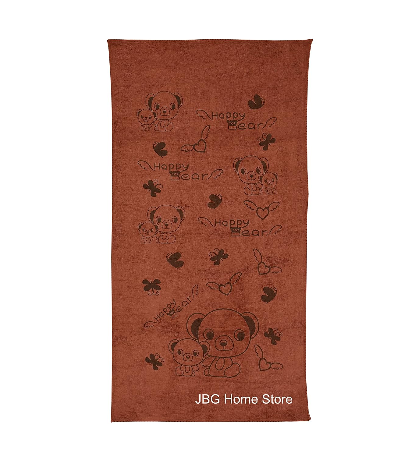 Jbg Home Store Kids Bath Towel 250 Gsm | Premium Microfiber Quick Drying Towels For Babies, Cartoon Print Wash Dry Cloth Towel (Brown Bear) - 1 Pcs