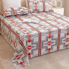 Cotton Flat Bedsheet For Queen Size Bed With Two Pillow Covers - 90 X 100 Inches, Grey & Red | Practical & Durable Choice For Everyday Use Bedsheet