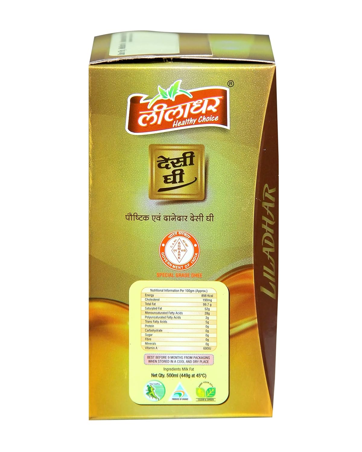 Pure Desi Ghee By Liladhar | Delicious & Nutrients Protein Fiber Healthy Desi Ghee For Heart Health | (500ml) 16.9 Ounce | Box Pack