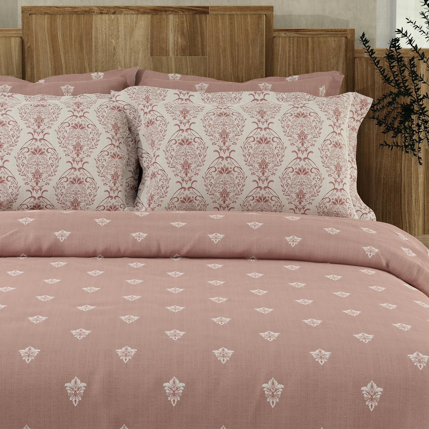 Printed Cotton Bedsheet Set With 4 Pillow Covers - 108x108 Inches, Pink | Ideal For Resorts, Guest Houses, & Daily Home Use-King Size Double Bed