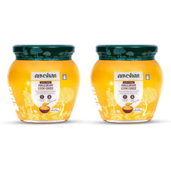 Pure Natural Bilona-Churned Hallikar Cow Ghee By Anveshan | High In Vitamins A, D & Healthy Bilona Method Desi Ghee For Cooking | 1 Litre (500ml * 2) 67.6 Ounce | Jar Pack