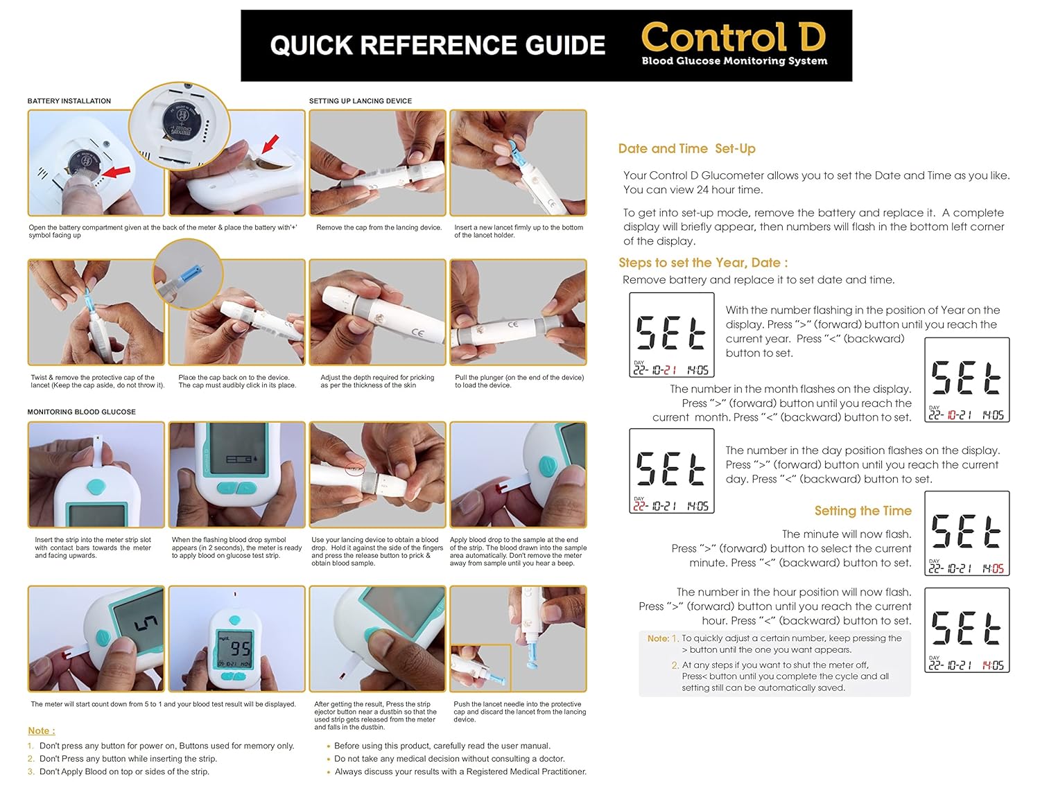 Control D Advanced Digital Glucose Blood Sugar Testing Monitor With 5 Strips Glucometer