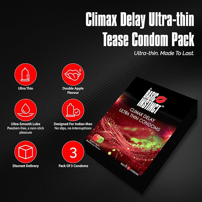 Basic Instinct Climax Delay Ultra Thin Latex Condoms For Men Double Apple 3 Pcs Pack Of 5