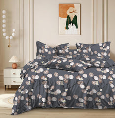 Cotton Elastic Fitted Printed Queen Size Double Bed Bedsheet With 2 Pillow Cover | 60 X 78 Inches, Grey - Soft Touch, Wrinkle Resistant, Skin Friendly