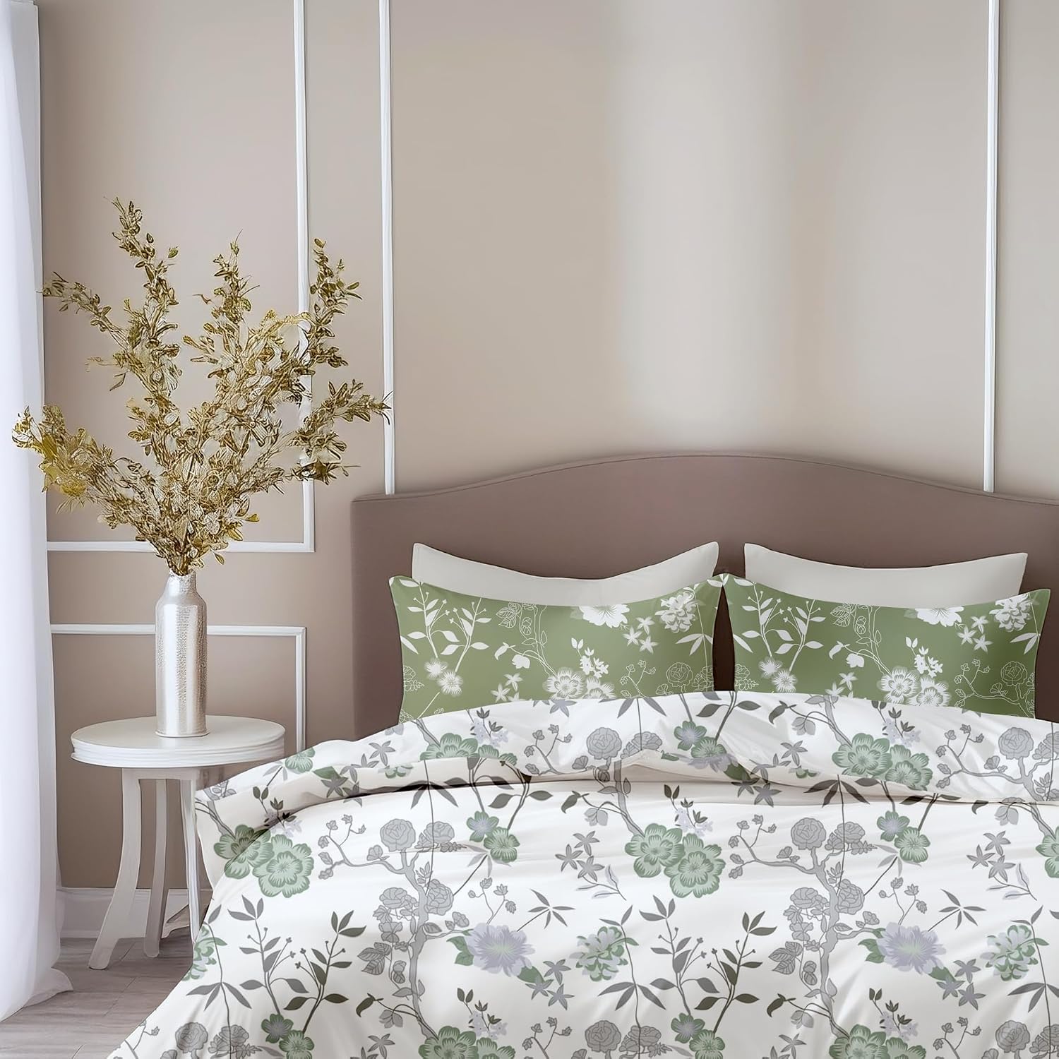 Printed Cotton King Size Bedsheet With 2 Pillow Covers | 104 X 104 Inches, Sage Green | Durability, Breathability, Softness, & Easy Maintenance