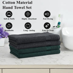 Fresh From Loom Luxury Fur Collection Hand Towel 500 Gsm Napkins Cotton High Absorbency Double Stitched Size (Blackish Grey & Dark Green) - Set Of 4