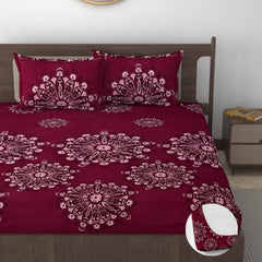 Double Bedsheet For Queen Size With Tow Pillow Cover - 72 X 72 Inches, Maroon | All Around Elastic Fitted Breathable & Durable, Soft Touch & Perfect For All Seasons