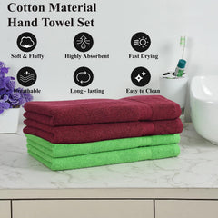 Fresh From Loom Luxury Fur Collection Hand Towel 500 Gsm Napkins Cotton High Absorbency Double Stitched Size (Parrot & Wine) - Set Of 4