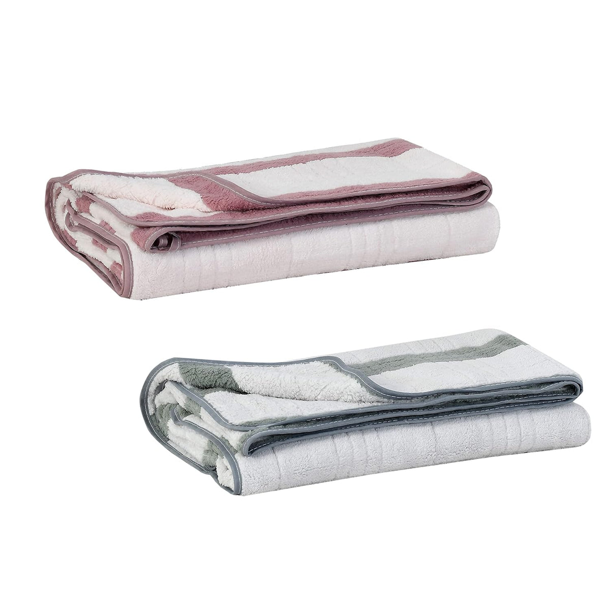 Urbanleaf Microfiber Large Bath Towel 700 Gsm | Quick Dry Super Absorbent Bath Towel For Men & Women (Grey & Wine Stripe) - Pack Of 2