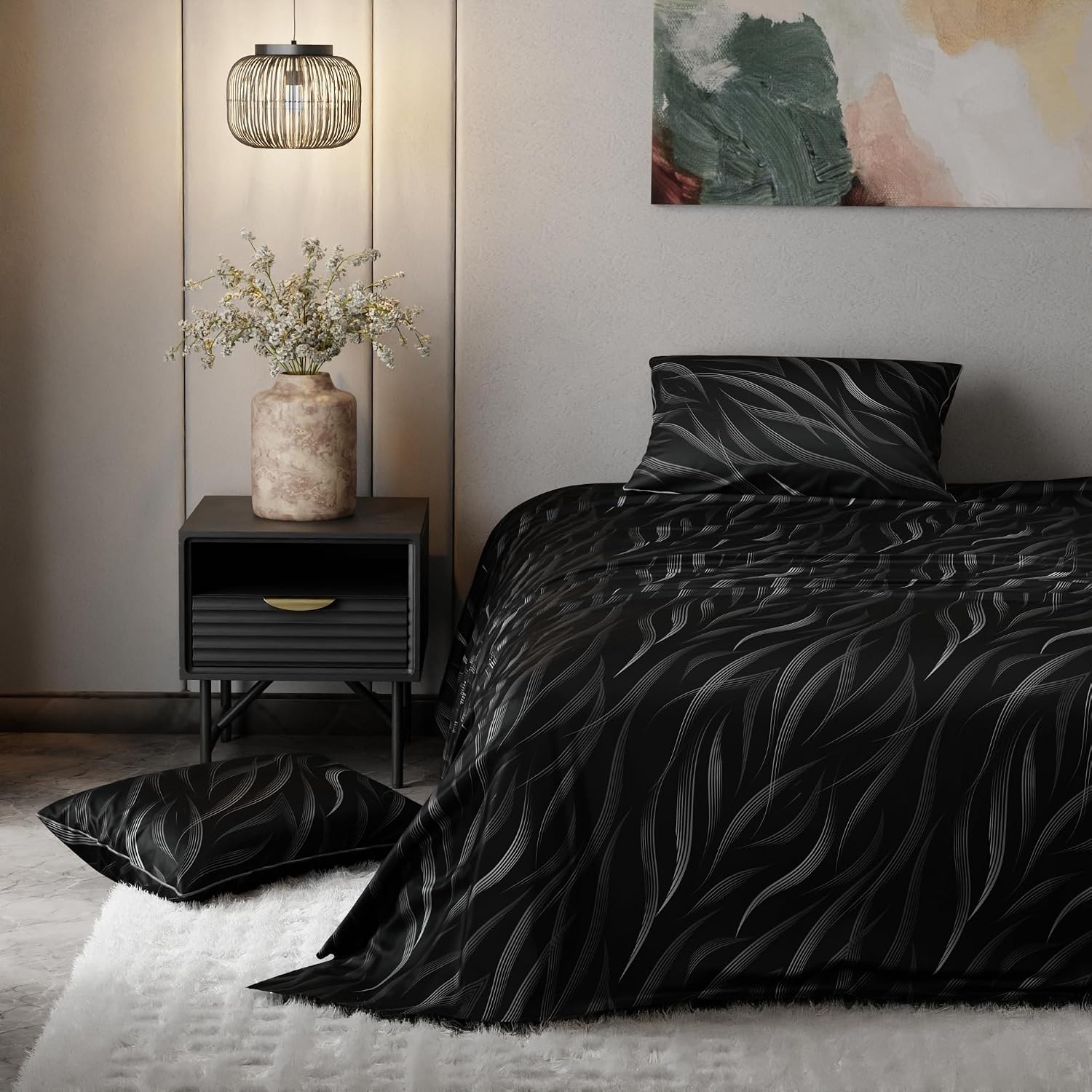 Super King Bedsheet With 2 Pillow Covers & Comforter - 108 X 108 Inches, Black | Hypoallergenic, Breathable, Gentle On Skin & Hair, Fade & Wrinkle Resistant, Wedding Gift For Couples