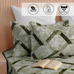 Olive Green King Size Bedsheet With 2 Pillow Covers - 108 X 108 Inches | Luxurious Printed Flat Sheets | Perfect For Home Decor & Gifting