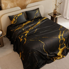 Super King Bedsheet With 2 Pillow Covers & Comforter - 108 X 108 Inches, Black & Gold | Hypoallergenic, Breathable, Gentle On Skin & Hair, Fade & Wrinkle Resistant, Wedding Gift For Couples