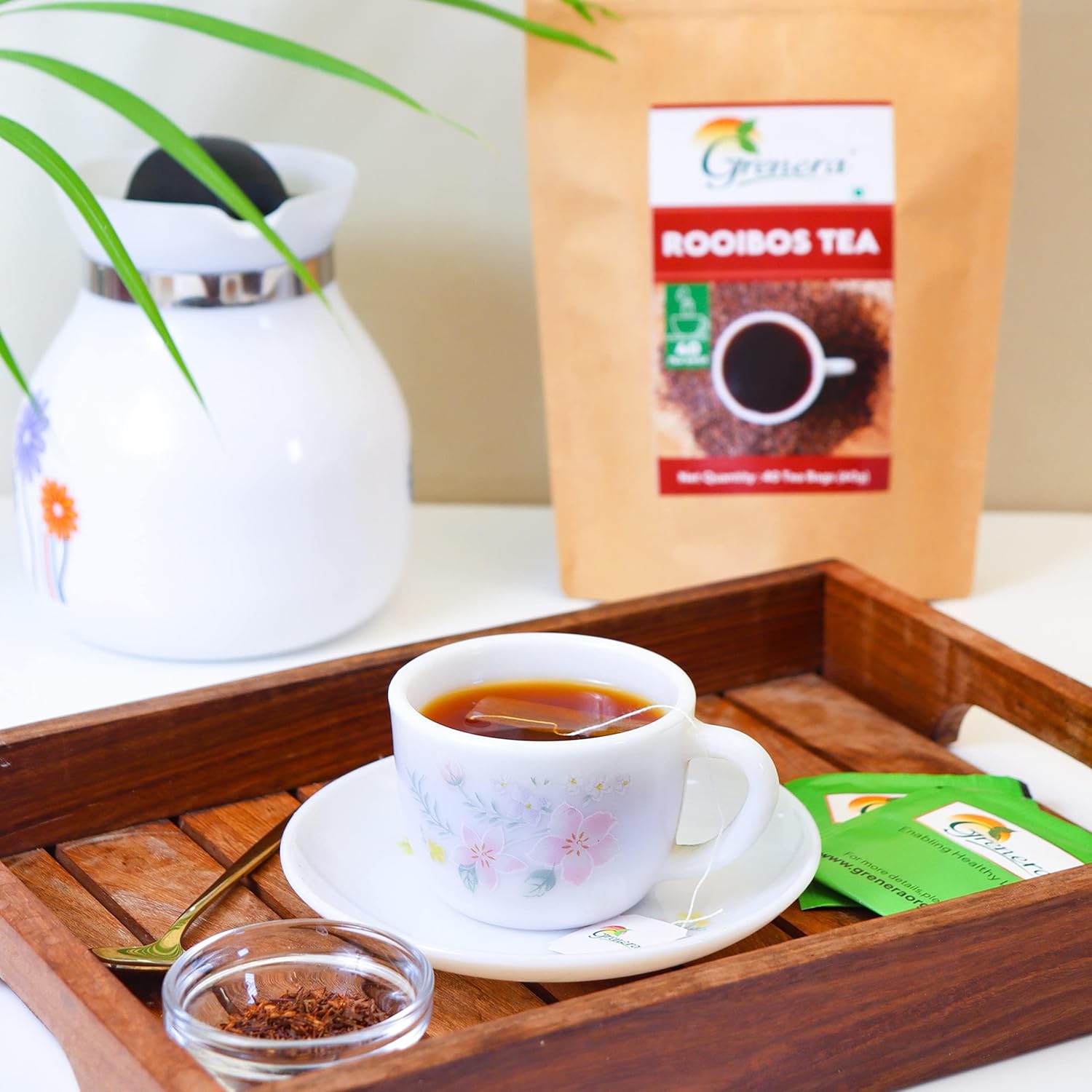 Grenera Rooibos Tea Bags - 60gm, 2.1 Ounce, 40 Dip Tea Bags | Herbal Dietary Supplement - Caffeine Free, Gluten Free, Non GMO