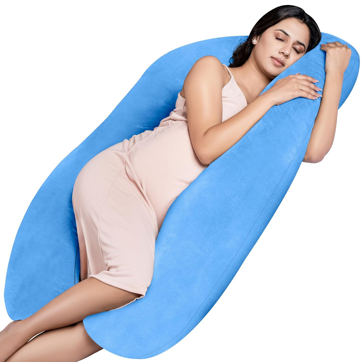 Full Body U Shape Pregnancy Pillow For Women, Maternity Pillow, Sky Blue | Pillow Gift For Pregnancy Sleeping, Premium Velvet Cover With Zip | Adjustable & Washable, Relieves Pain