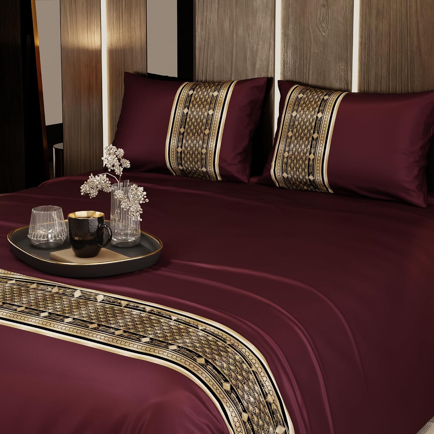 Bedsheet For Super King Size Bed With 2 Matching Pillow Cover - 108 X 108 Inches, Royal Wine | Ideal For Healthy Skin & Hair | 100% Premium Fabric Is Lightweight, Soft & Comfortable