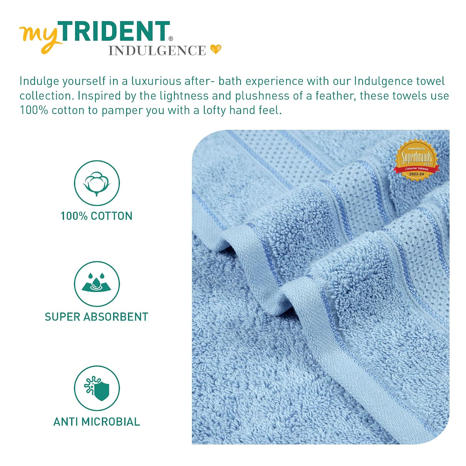 Mytrident Indulgence Collection Hand Towel 400 Gsm | 100% Cotton For Men & Women Hand Towel - Bora Blue (Pack Of 2)