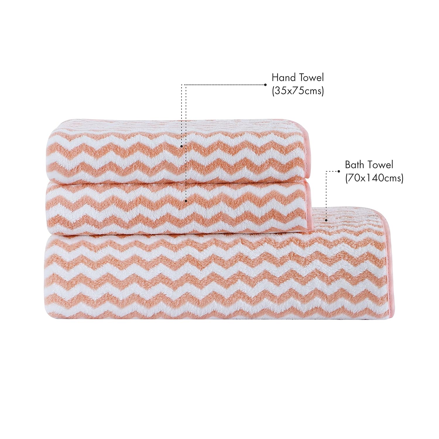 Spread Spain Microfiber 1 Bath & 2 Hand Towels 1000 Gsm | Extra Soft Plush & High Absorbent Towel For Gym & Workout - Pack Of 3 (Peach)