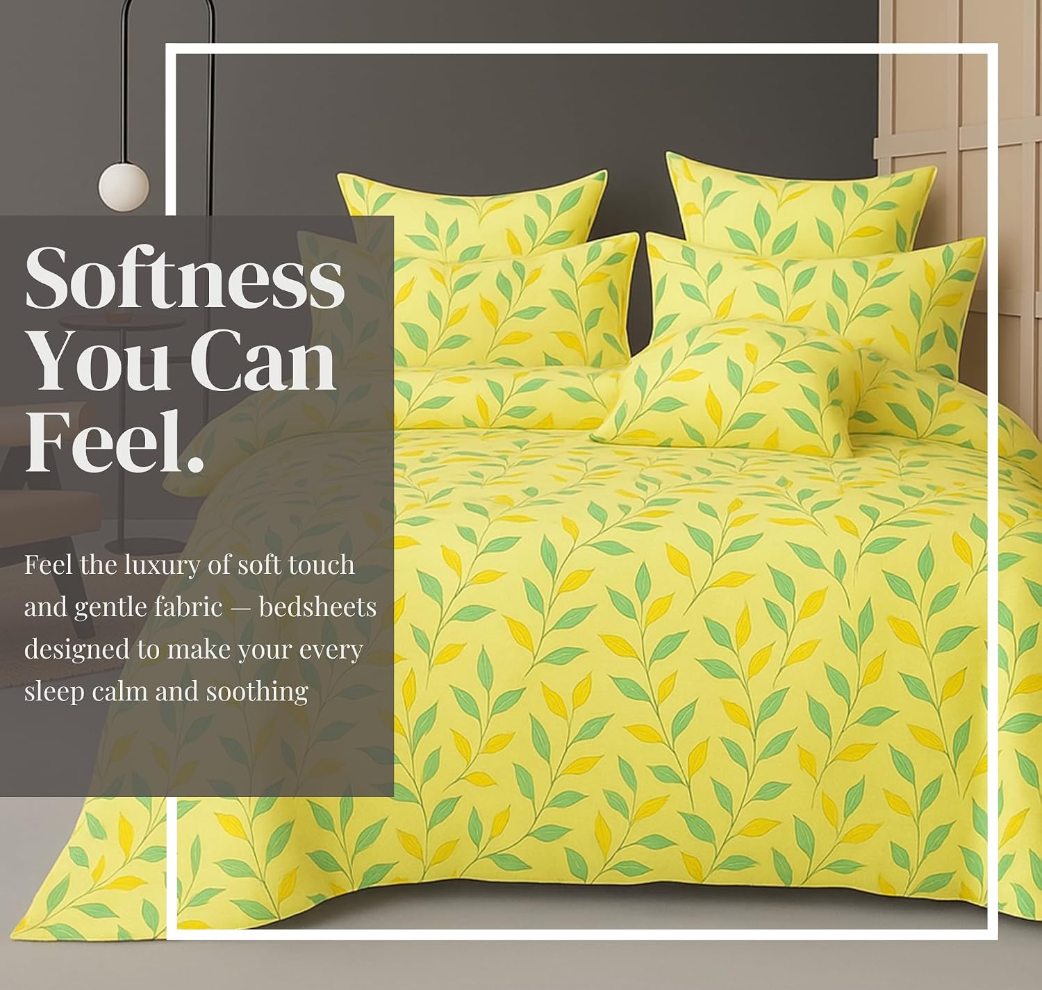 Cotton Double Bedsheets King Size With 2 Pillow Covers | Size 78 X 72+10 Inches, Light Green-All Around Elastic Fitted Design Bedsheet