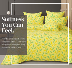 Cotton Double Bedsheets King Size With 2 Pillow Covers | Size 78 X 72+10 Inches, Light Green-All Around Elastic Fitted Design Bedsheet