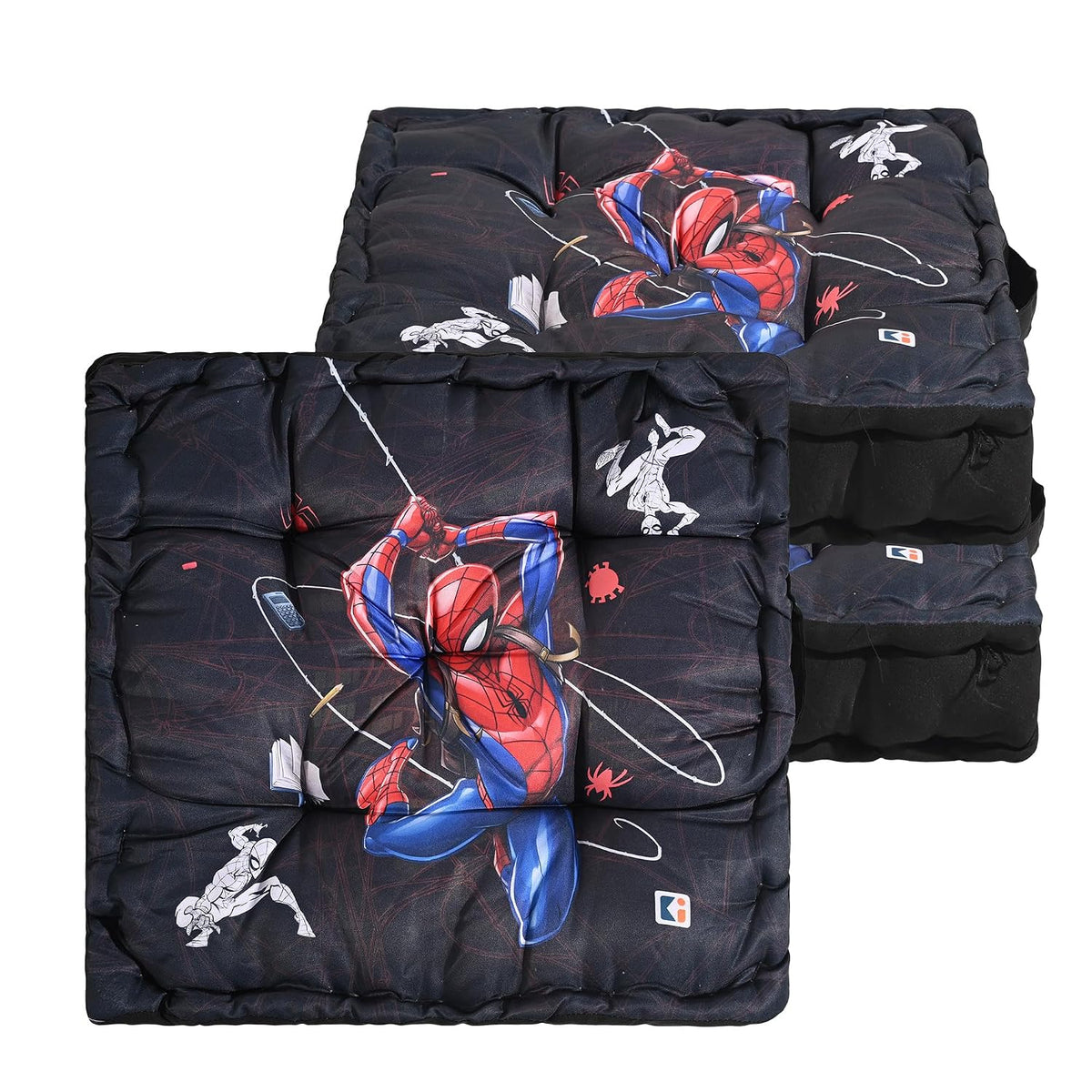 Cotton Chair Cushions Pillow For Sitting, Back Rest, Marvel Spiderman - Black | Chair Pad For Office Work & Posture Support | Furniture Cushion, Lightweight & Portable - Pack Of 3