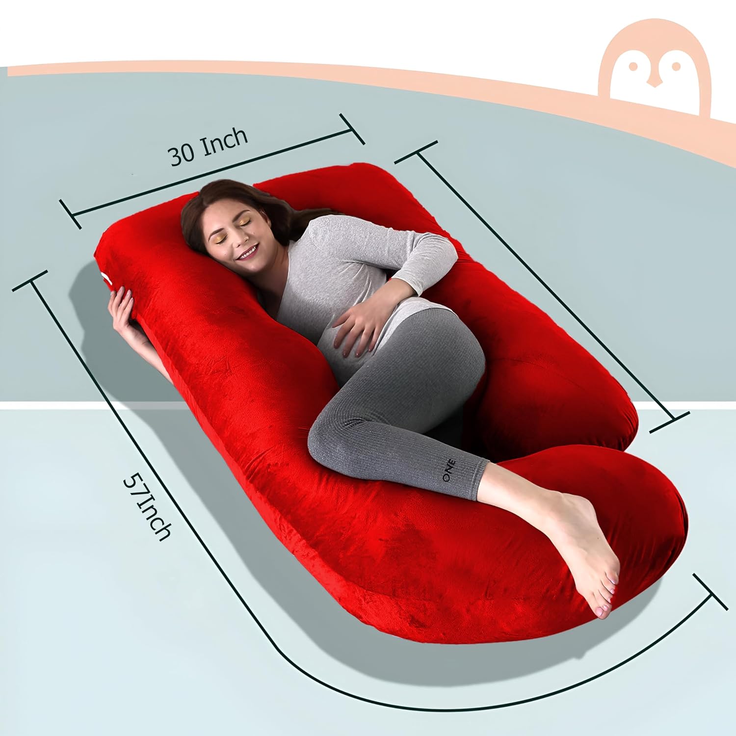 Pregnancy Pillow, Maternity Body Pillow For Sleeping, G Shaped Pillow, Red - 55 Inch | Full Body Pillow, Lightweight, Foldable, Breathable, Removable Velvet Cover, Adjustable - Pack Of 1