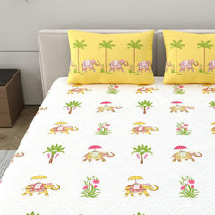 100% Cotton Double Bedsheet With 2 Pillow Covers - Size - 87 X 94 Inches, White & Yellow | Breathable Fabric & Skin Friendly | Comfortable Night Sleep