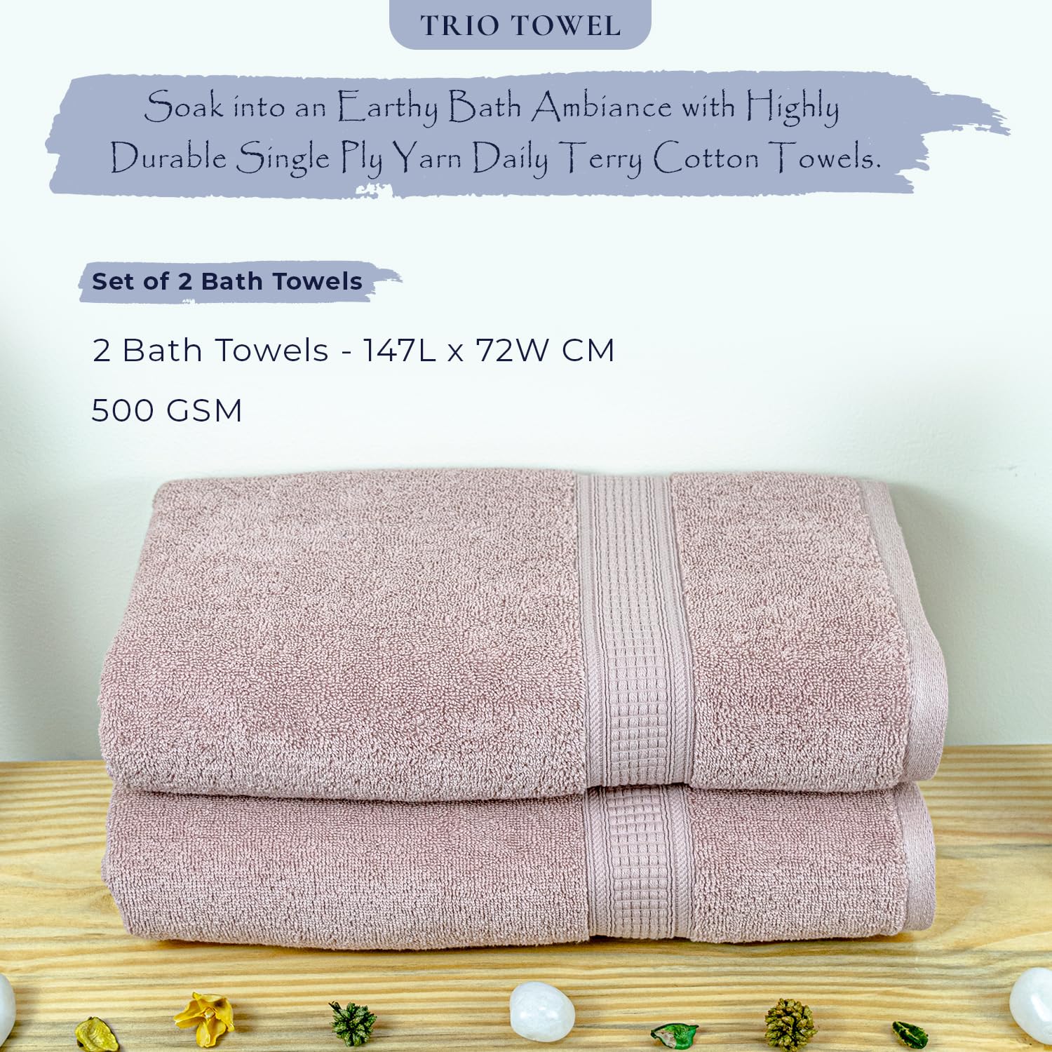 Rangoli 100% Cotton Fibre Bath Towel 1000 Gsm | Highly Durable & Super Absorbent Towel | Skin-Friendly & Quick Drying Luxury Towels (Peach) - Pack Of 2