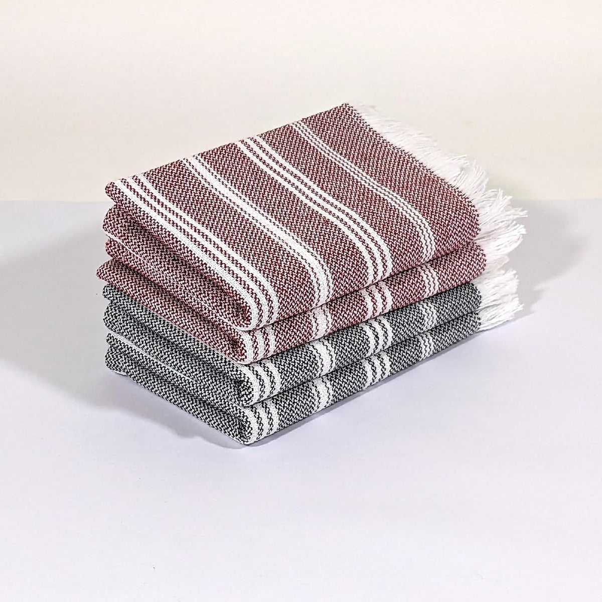 Indihaus Premium Cotton Hand Towel 310 Gsm | Soft, Absorbent, Multi-Purpose Towel Set | Earthy Crimson & Slate Grey (Set Of 4)
