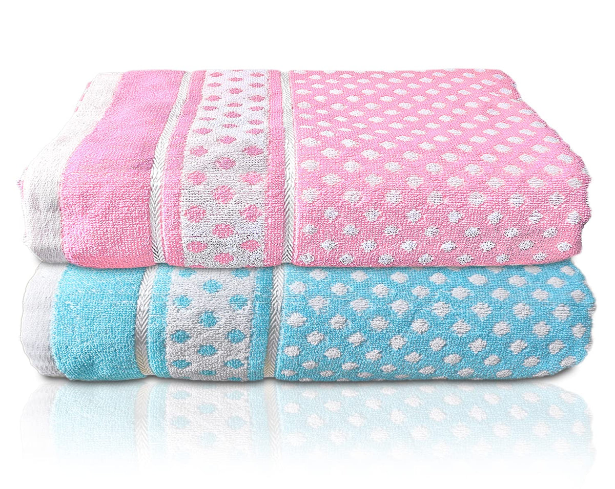 Kuber Industries Multiuses Dot Printed Soft Cotton Bath Towel 800 Gsm - Pack Of 2 (Sky Blue & Pink)