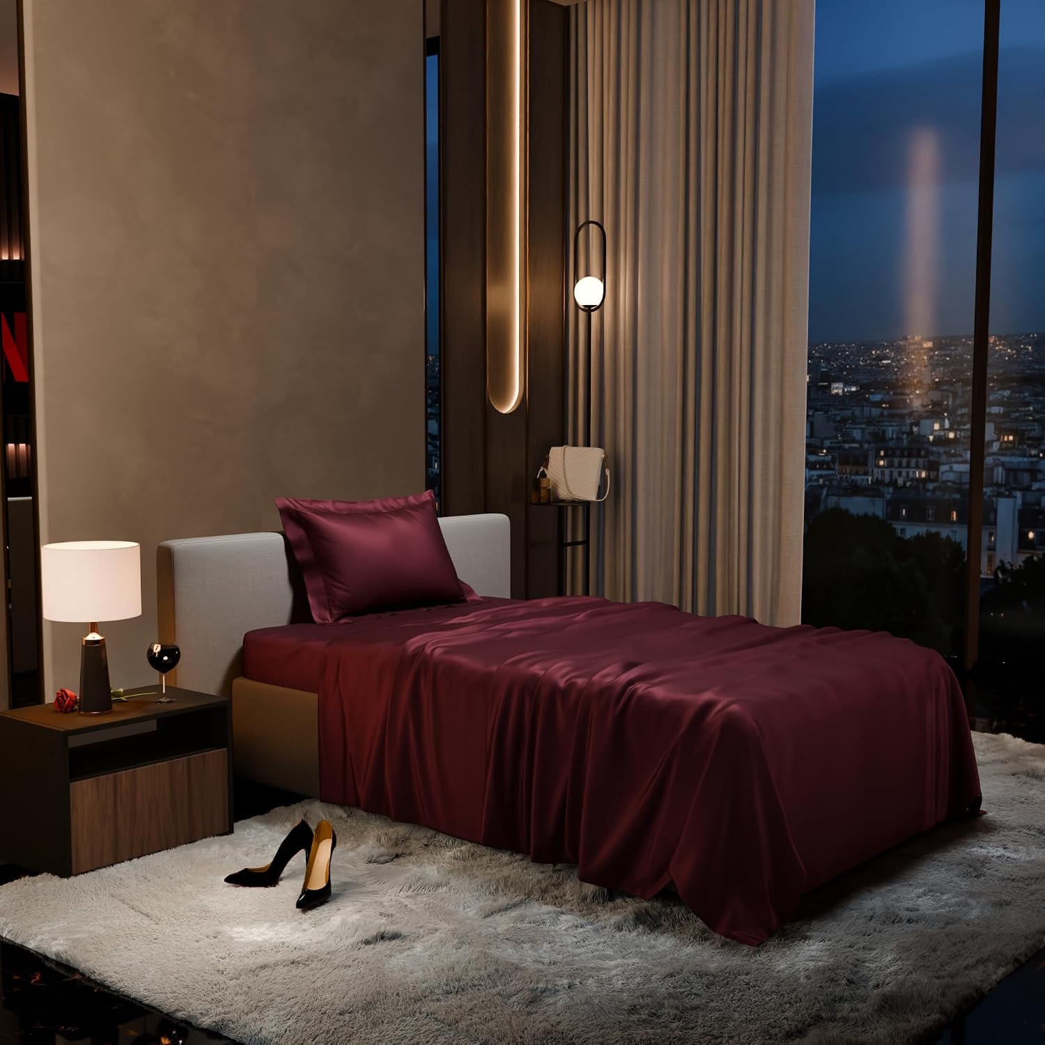 Single Bedsheet With 1 Pillow Cover - 60 X 90 Inches, Velvet Wine | Premium Bedding Set, Home Decor, Wedding Gift For Couples, Housewarming, Anniversary