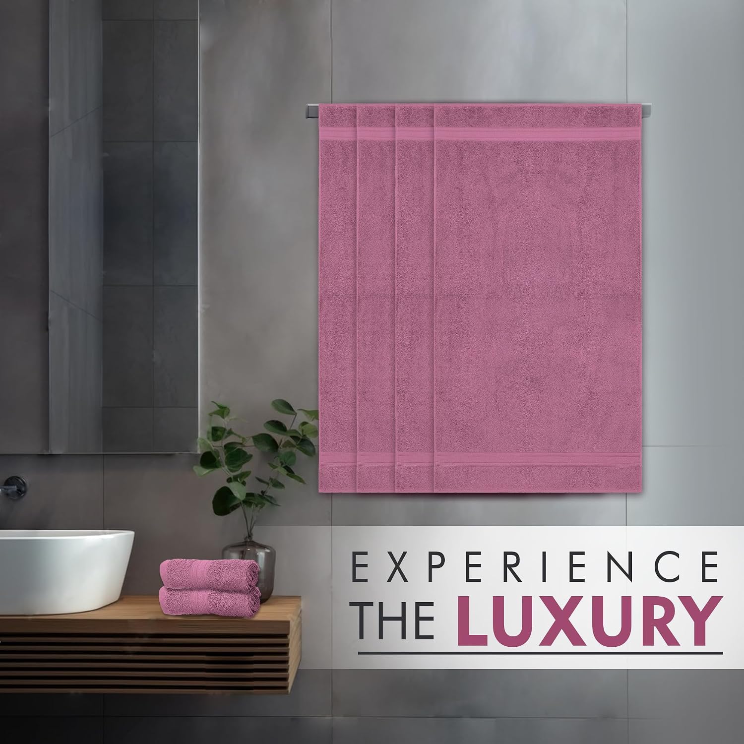 Ambra Linens Highly Absorbent Towels 500 Gsm | 100% Cotton Soft And Plush All Seasons Use, Large Everyday Use, Durable | 4 Pcs Hand Towel Set (Lilac)