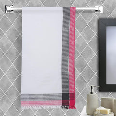 Ecosense Premium Large Cotton Non-Terry Bath Towels 300 Gsm | Soft Absorbent & Comfortable Bath Towels Large Size | Quick Dry Gym, Travel - Pink/Grey Waffle (Pack Of 1)
