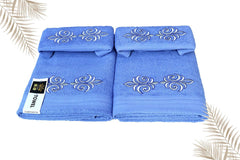 Comfigifts 100% Cotton 2 Bath & 2 Hand Towels 1400 Gsm | Soft, Absorbent, Lightweight Towels With Computerized Embroidery (Light Blue D1)
