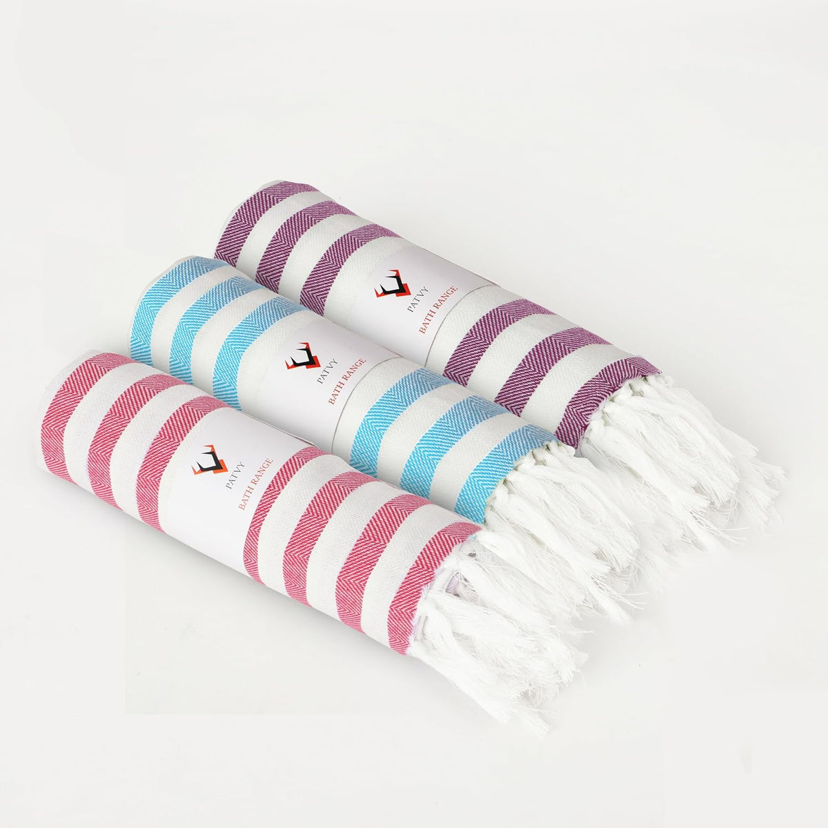 Patvy Bath Towels 700 Gsm | Light Weight Turkish Style Stripe Bath Towels For Men & Women Large Size (Teal Blue, Pink & Grape)- Pack Of 3