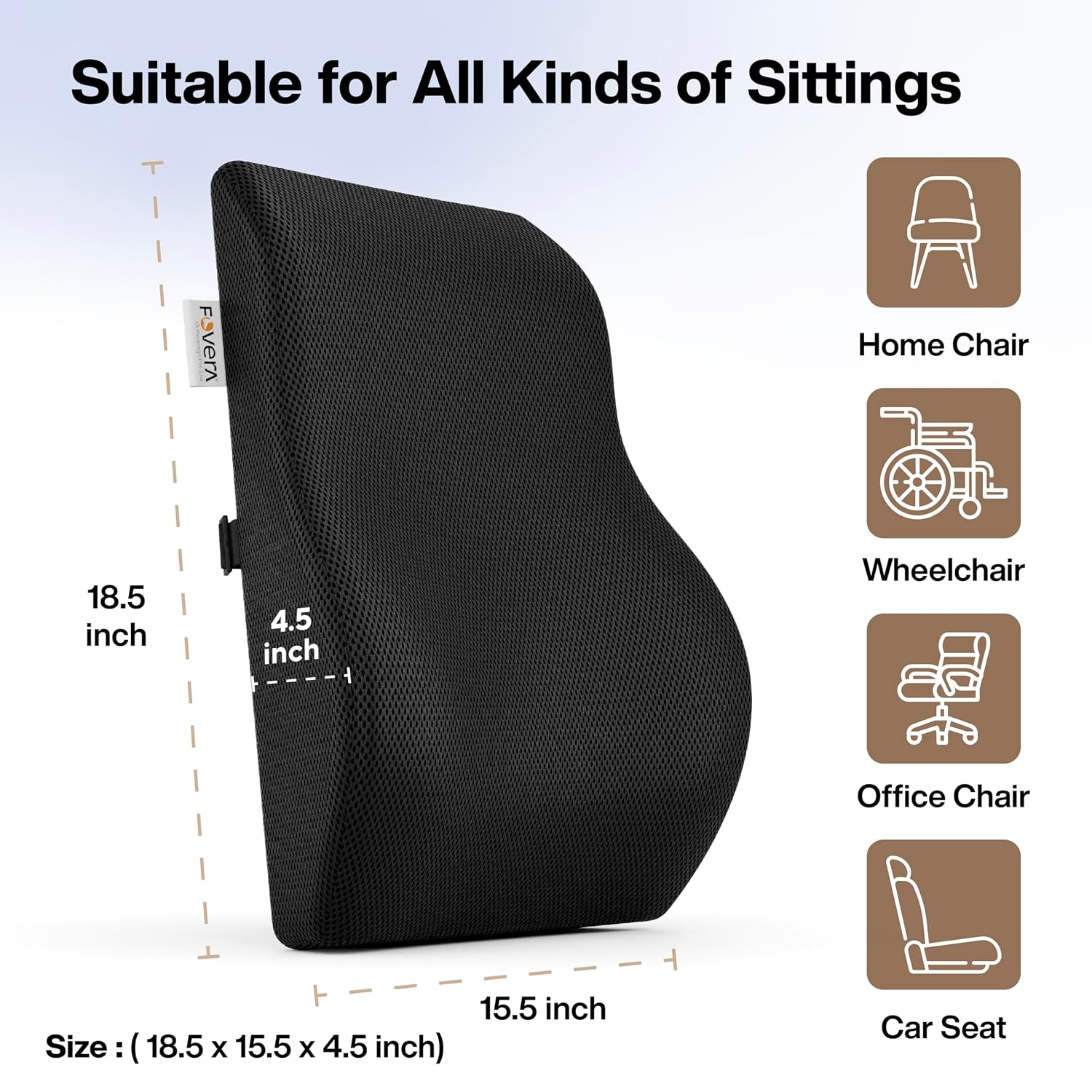 Gel Memory Foam Pillow, For Car Seat Back Support, Pain Relief, Mesh Black, Large Size | Orthopedic Lumbar Back Rest Pillow For Sitting | Lightweight, Adjustable, Removable Cover