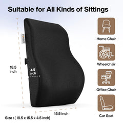 Gel Memory Foam Pillow, For Car Seat Back Support, Pain Relief, Mesh Black, Large Size | Orthopedic Lumbar Back Rest Pillow For Sitting | Lightweight, Adjustable, Removable Cover