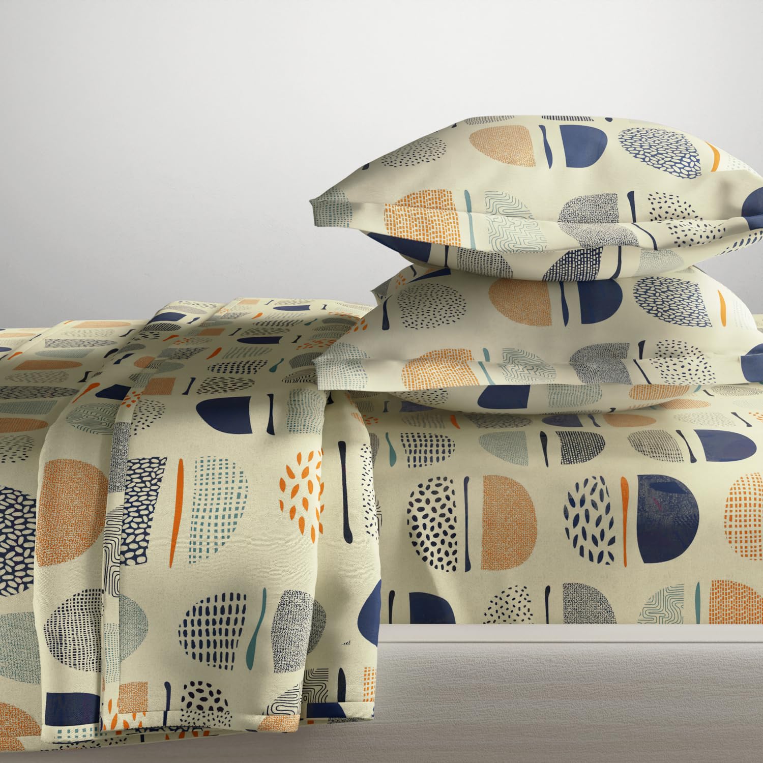 King Size Pure Cotton Bedsheet With 2 Pillow Covers | 108 X 108 Inches, Beige & Blue | Perfect For Gifting On Weddings, Housewarmings, Or Anniversaries