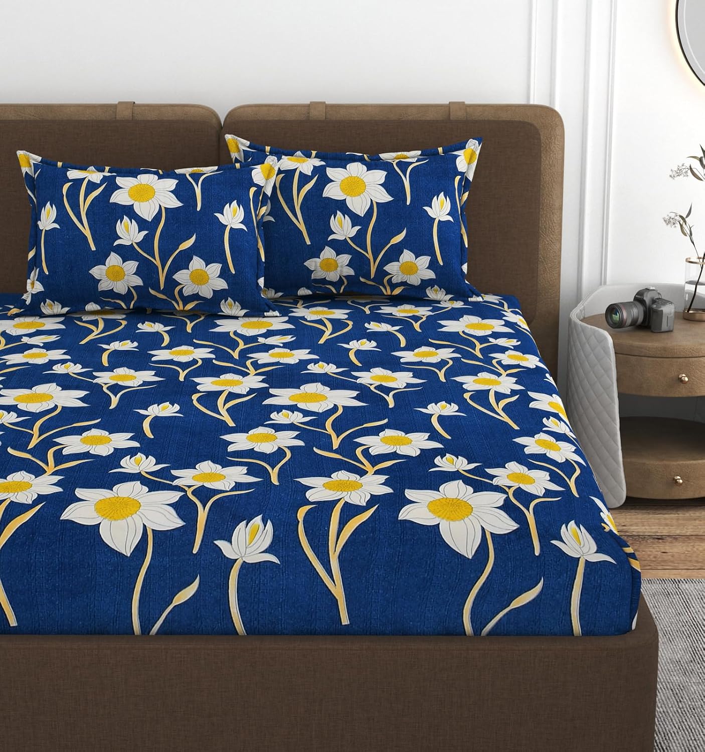 Queen Size Double Bedsheets With 2 Pillow Cover - Size 60 X 78 X 10 Inches, Blue | All Around Elastic Fitted - Lightweight, Soft & Comfortable